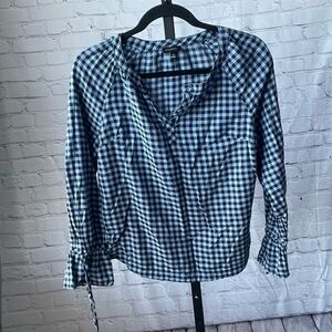 Talbots Black and Blue Gingham Print Blouse Size XS